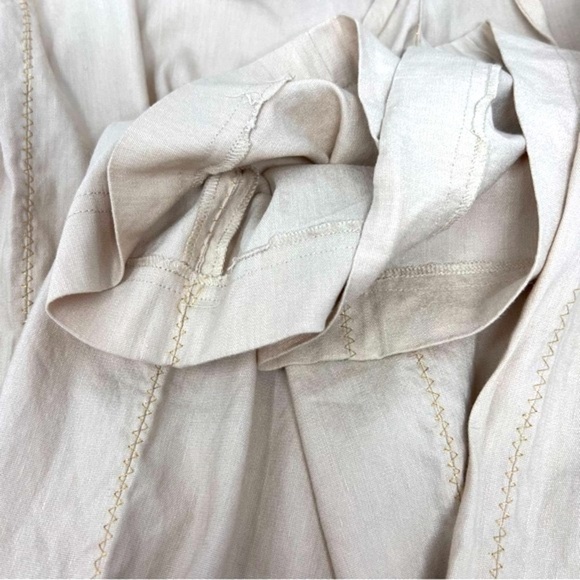 Y2K Bebe Ivory Wide Leg Linen Blend Slacks Size 2 Gold Stitching Salvedge Edge - Picture 11 of 14